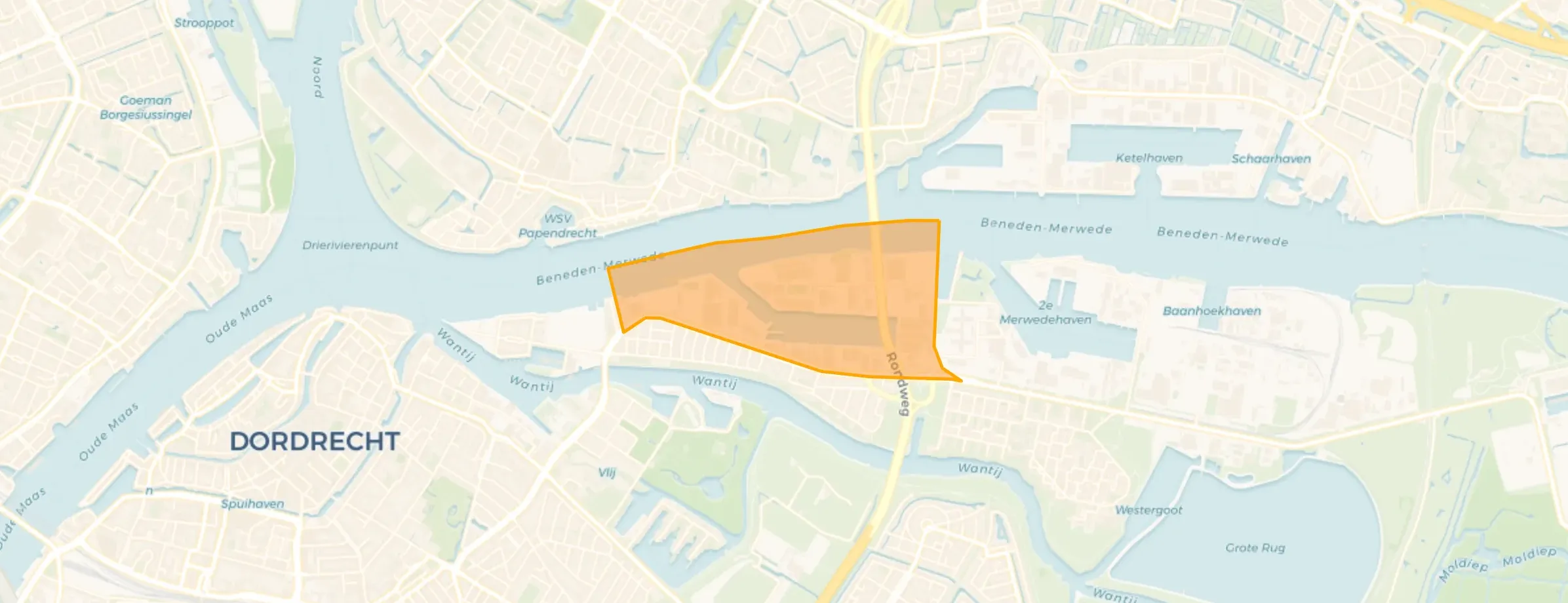 Kaart van 1e Merwedehaven en omgeving