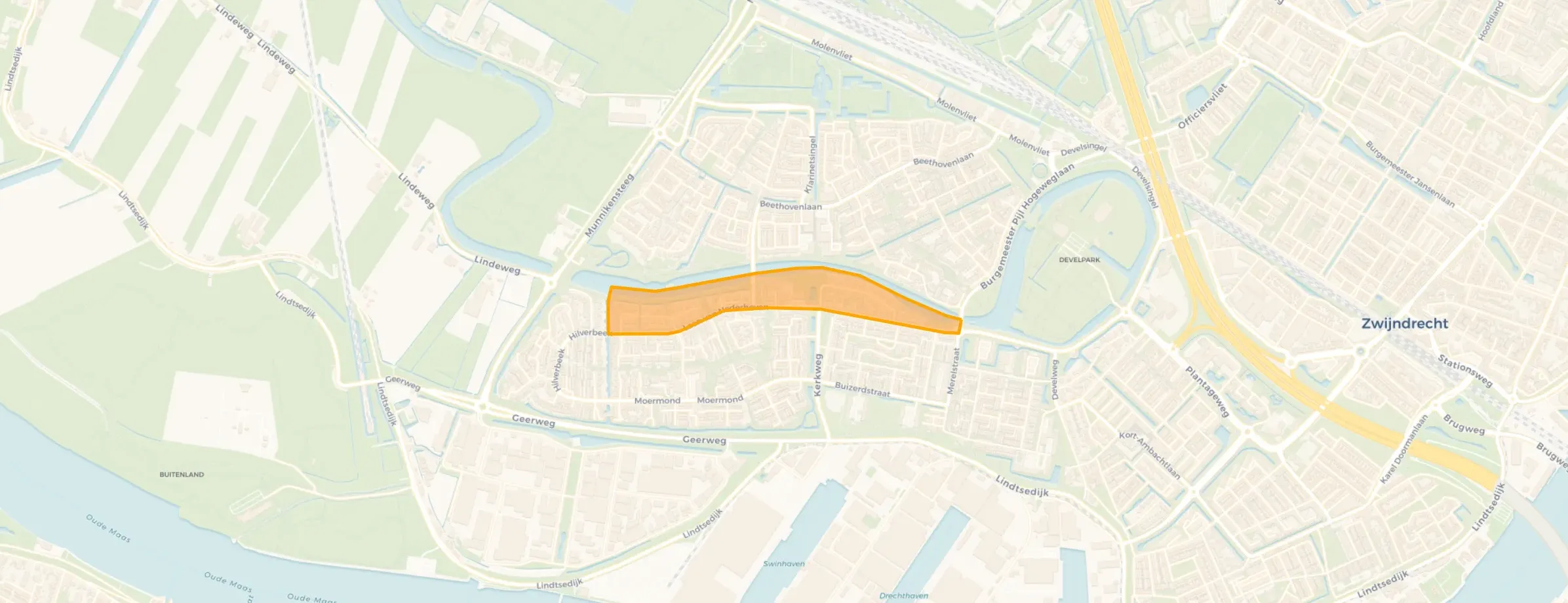 Kaart van Develzijde Nederhoven
