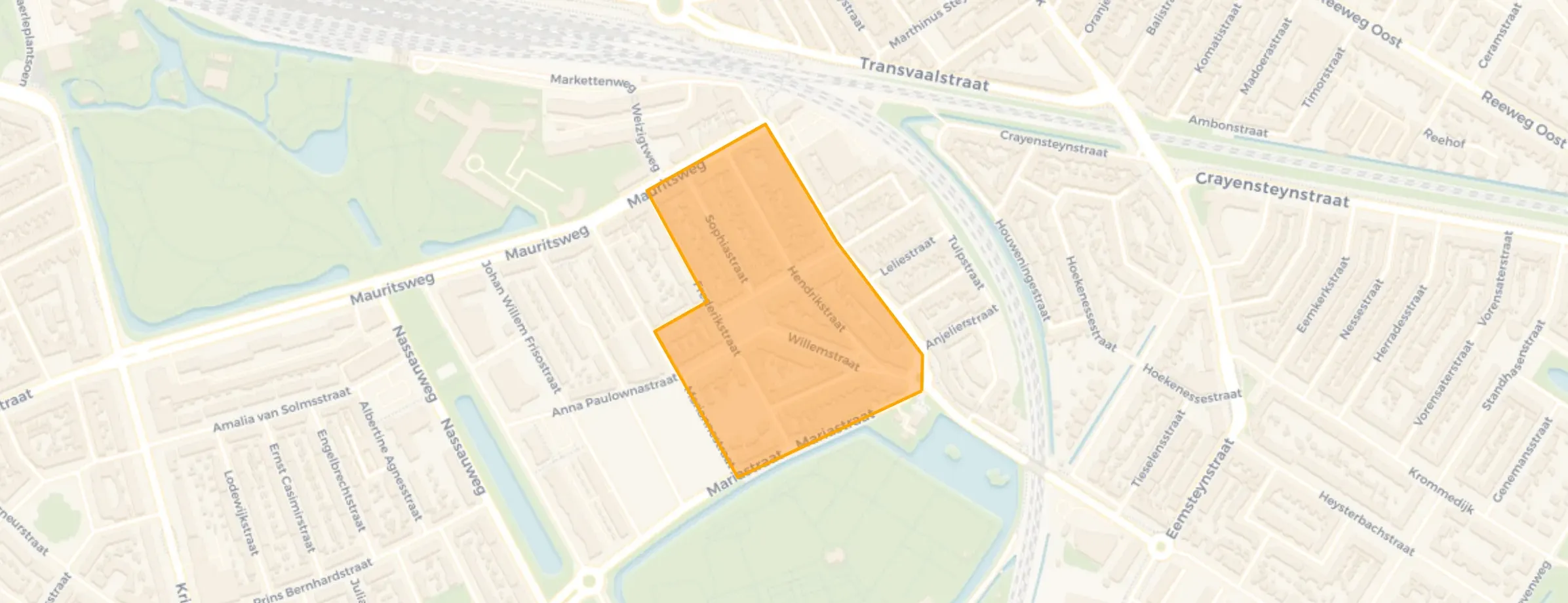 Kaart van Emmastraat en omgeving