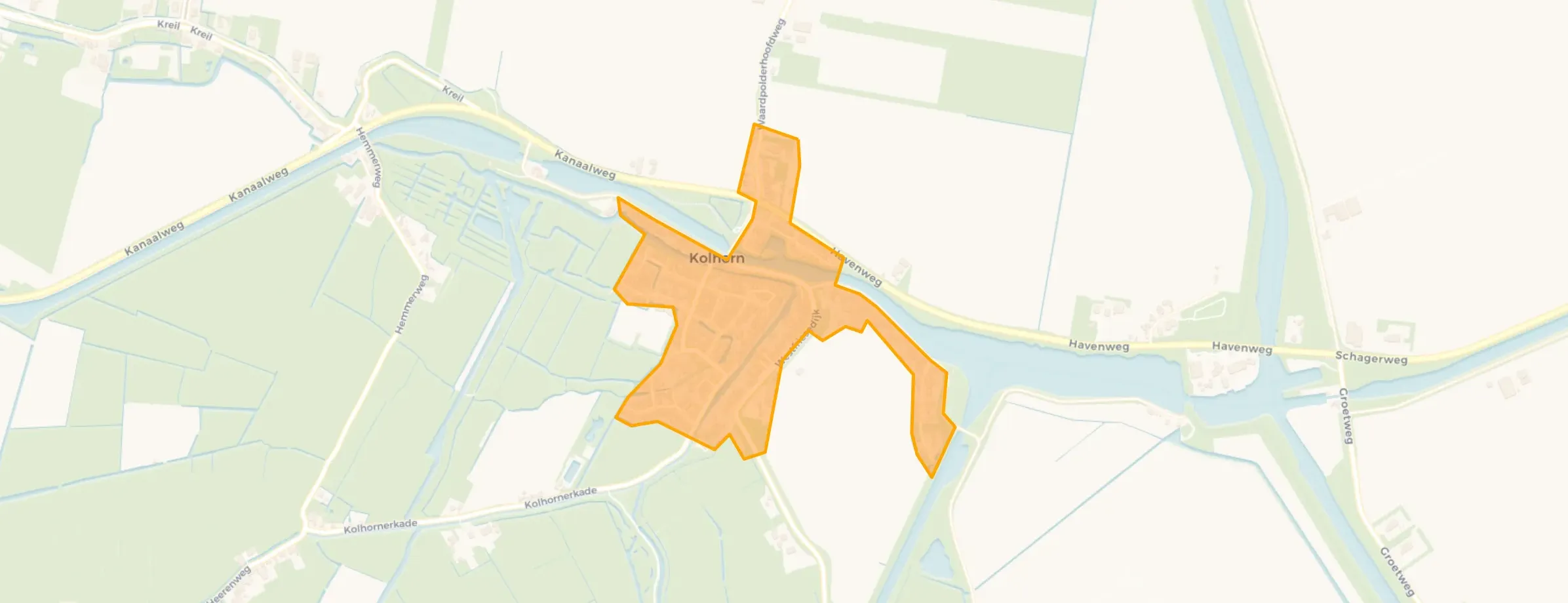 Kaart van Kolhorn (woonkern) en De Strook