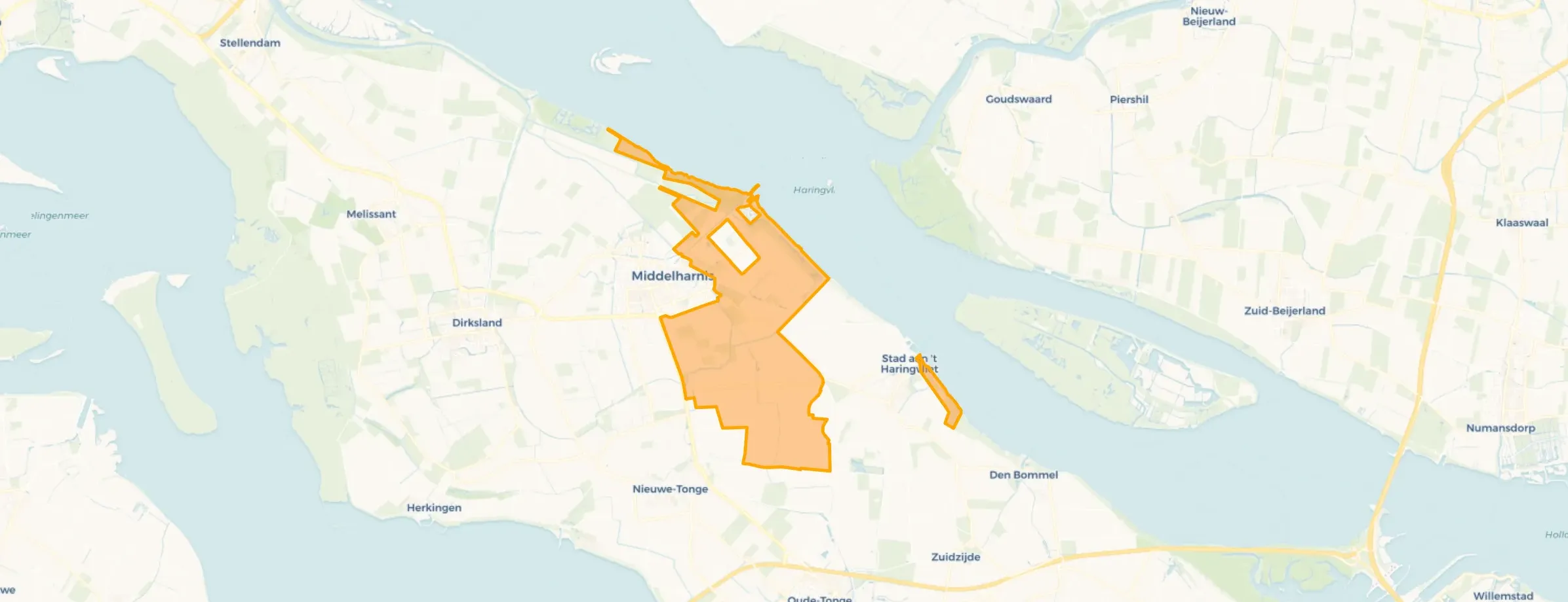 Kaart van Middelharnis buitengebied