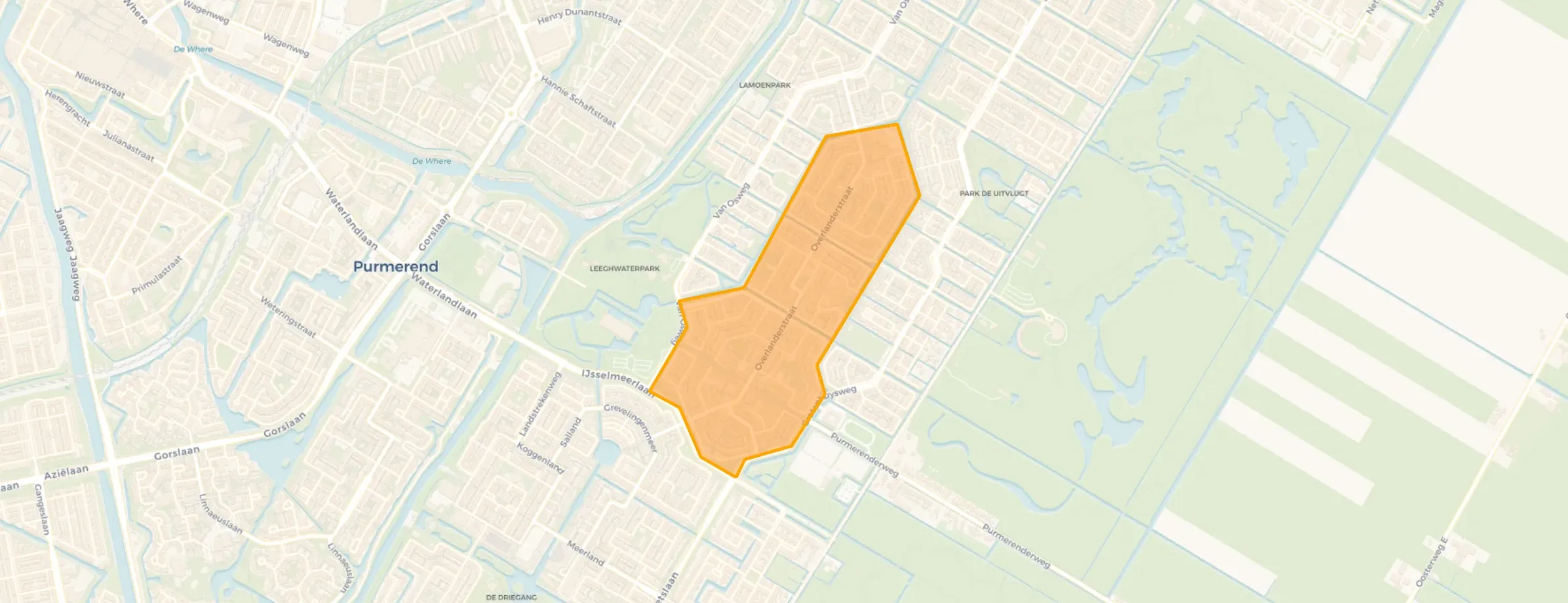 Kaart van Overlanderstraat en omgeving