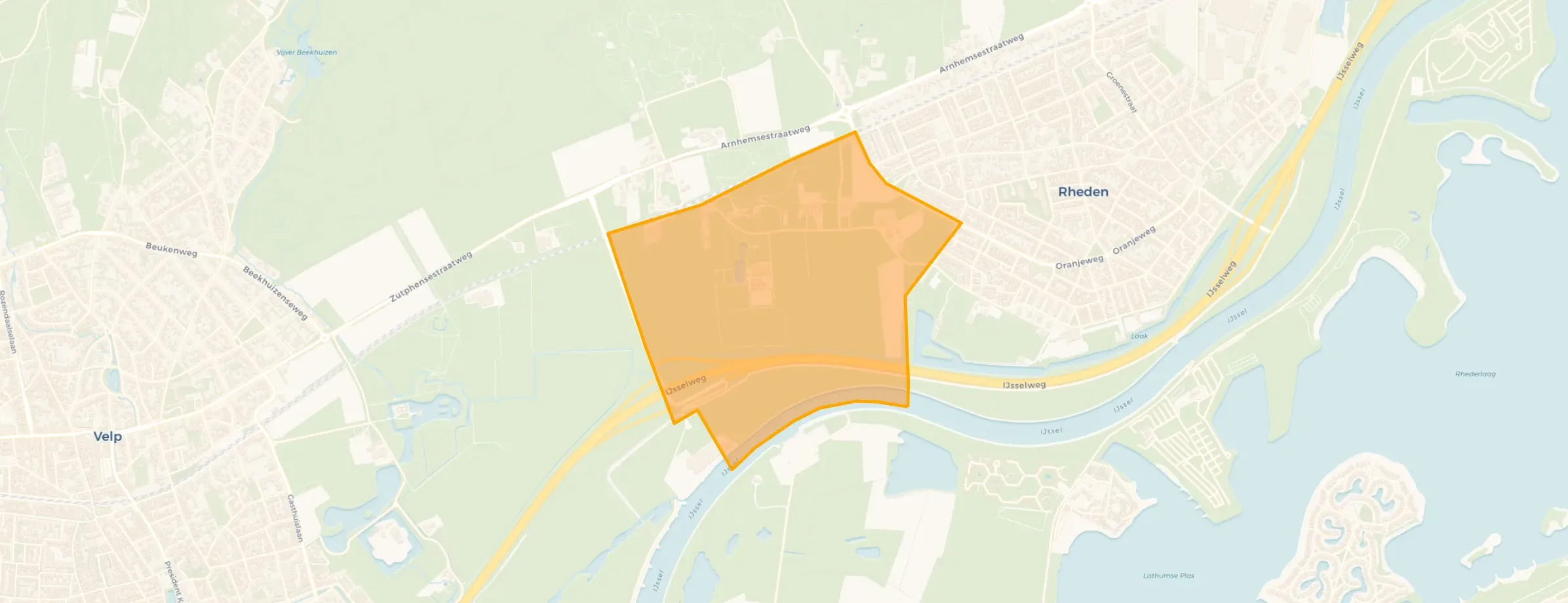 Kaart van Rheden-West ten westen van Oranjeweg en Haverweg