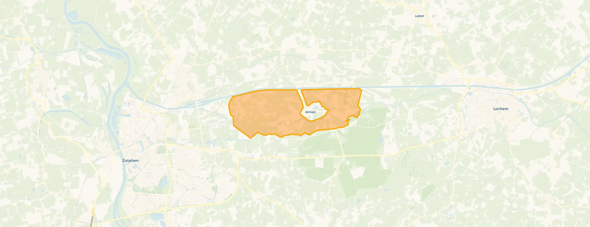 Kaart van Verspreide huizen Almen ten zuiden van Twentekanaal