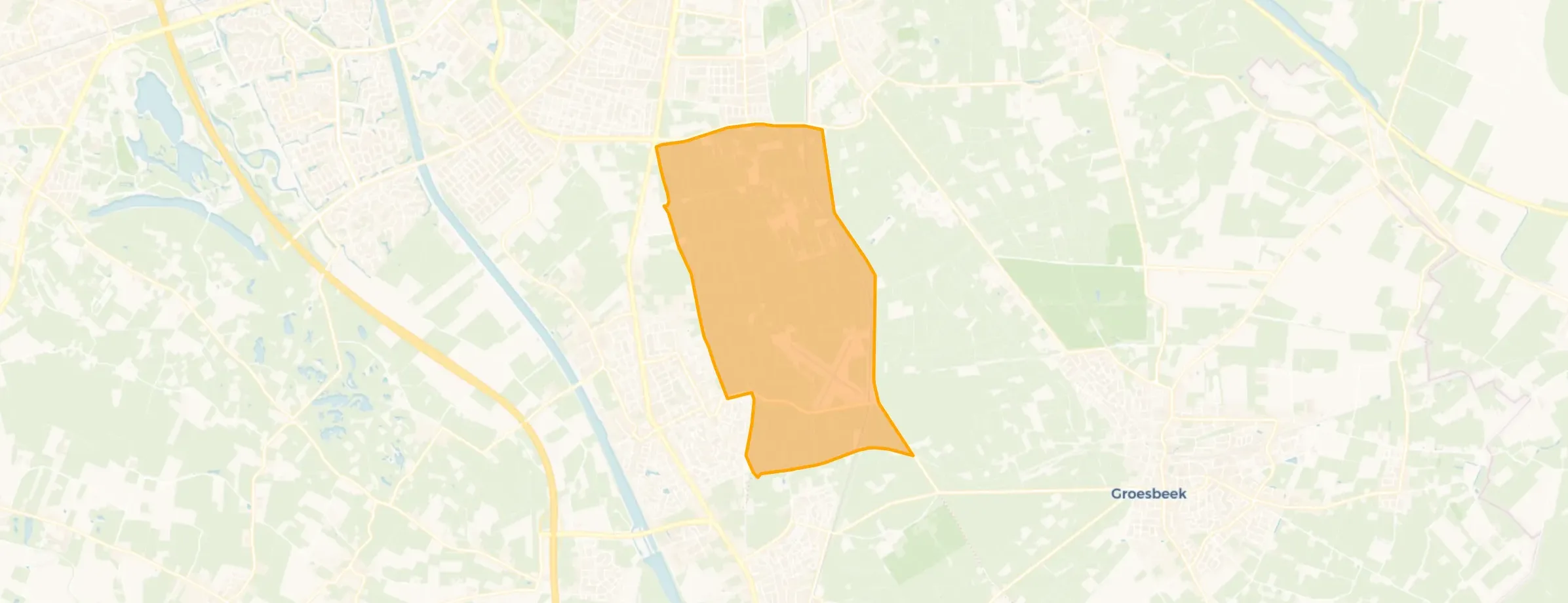 Kaart van Verspreide huizen bosgebied ten oosten kanaal