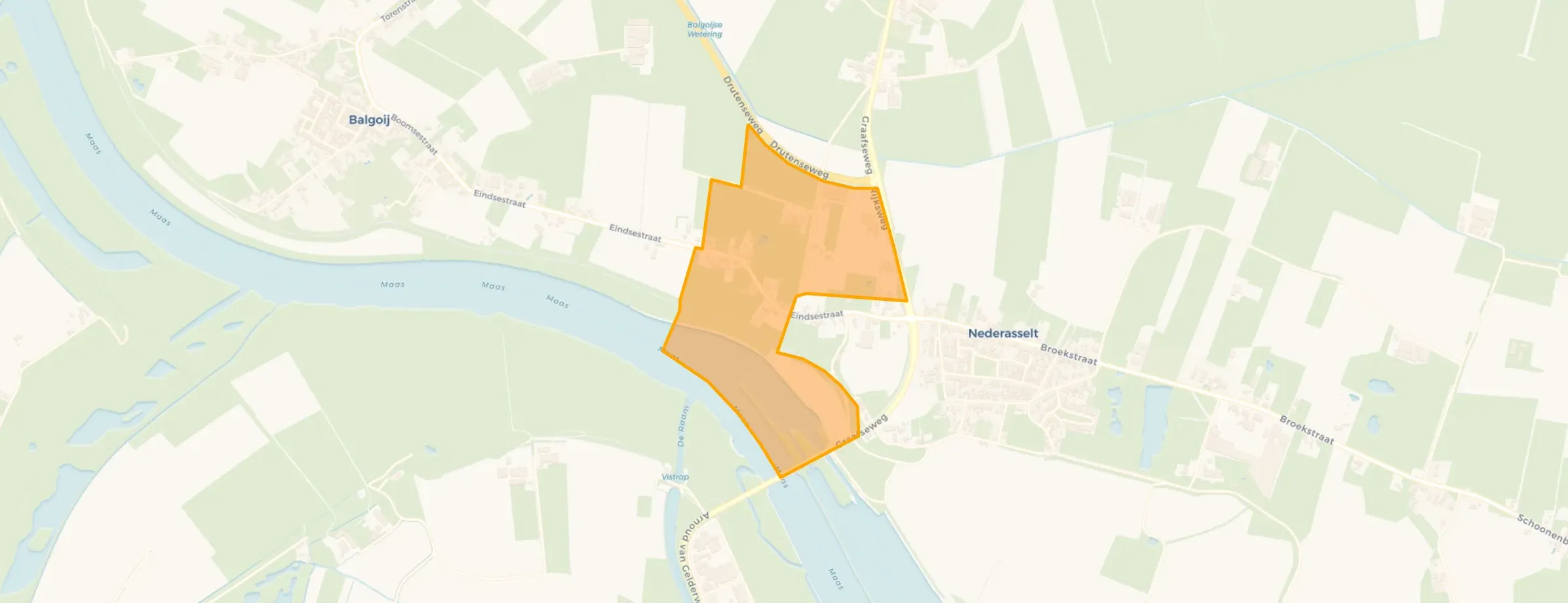 Kaart van Verspreide huizen in de polder Balgoij en Einde