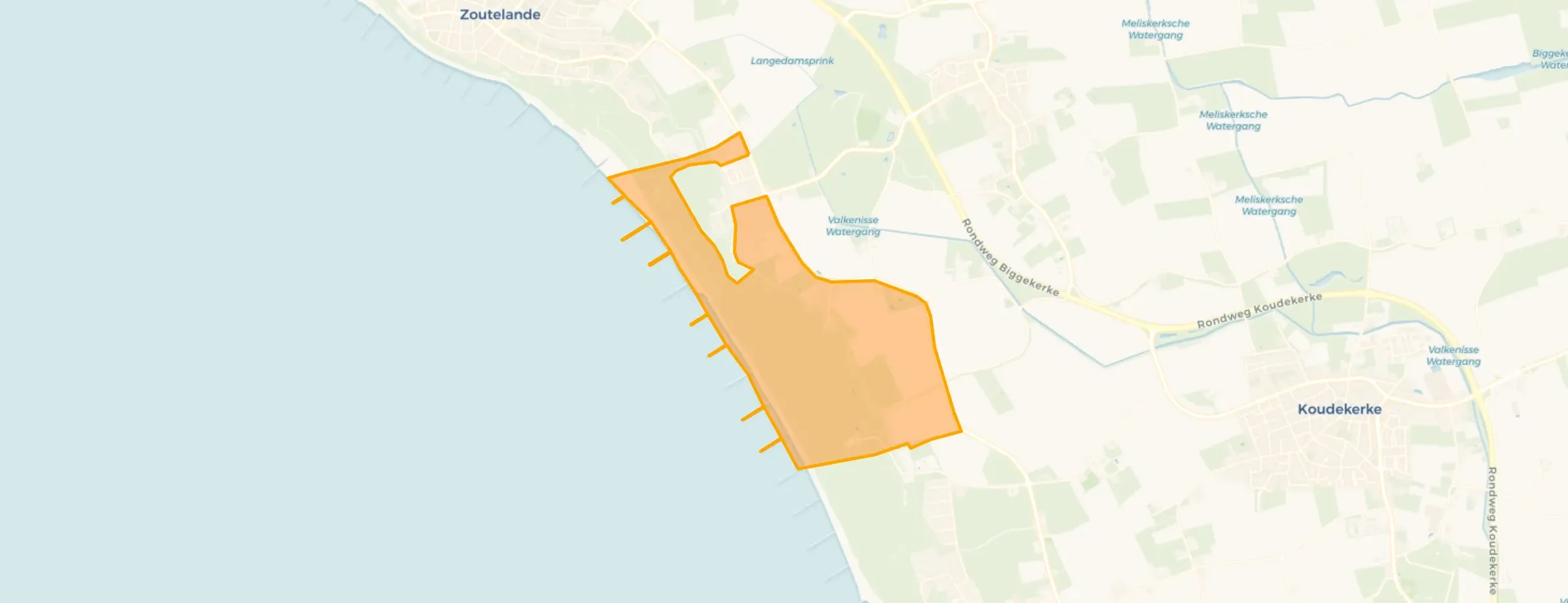 Verspreide huizen in recreatiegebied van Biggekerke