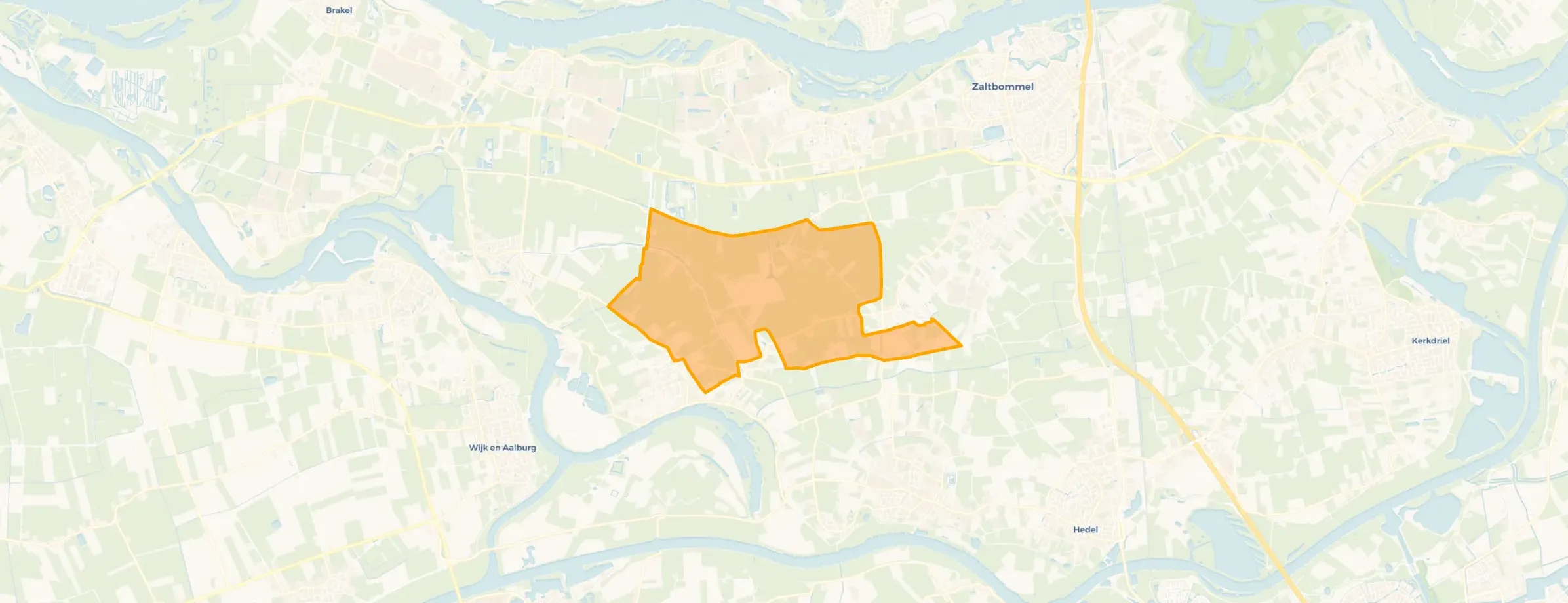 Kaart van Verspreide huizen polders Delwijnen en Bruchem