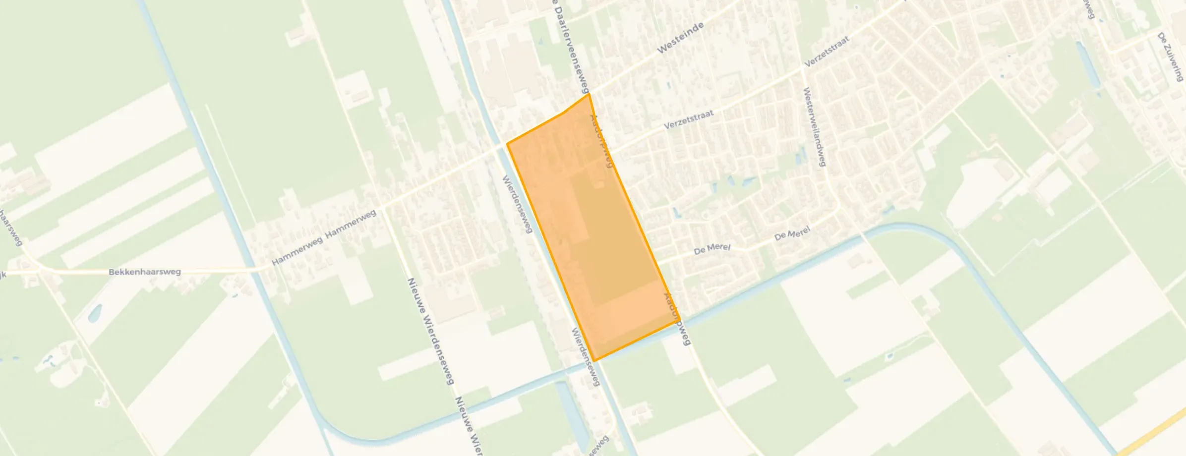 Kaart van Verspreide huizen ten oosten van kanaal