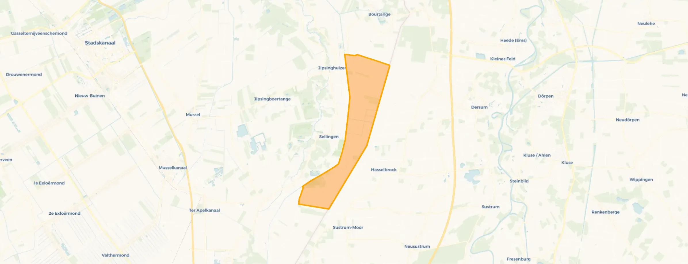 Kaart van Verspreide huizen ten oosten van Ruiten A-kanaal