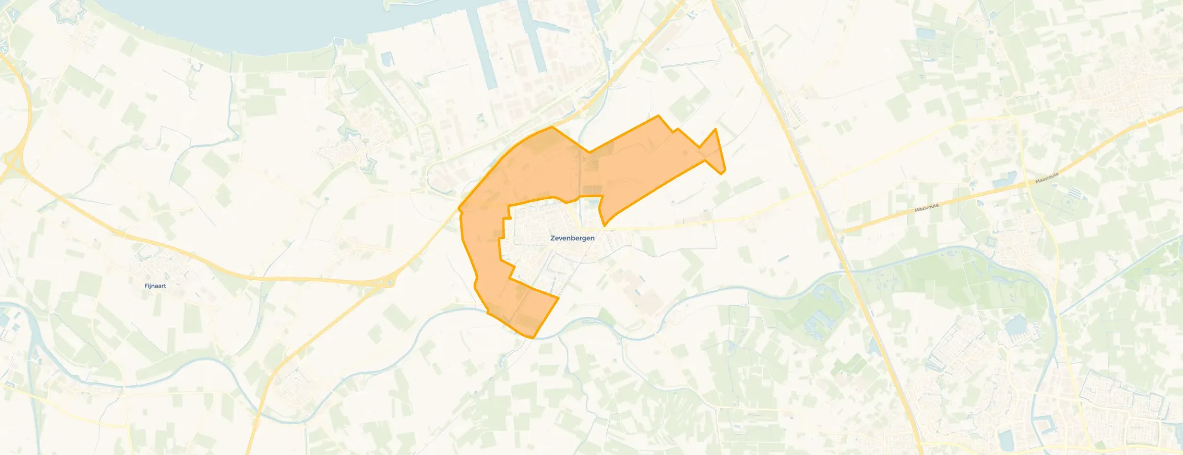 Kaart van Verspreide huizen ten westen van Zevenbergen