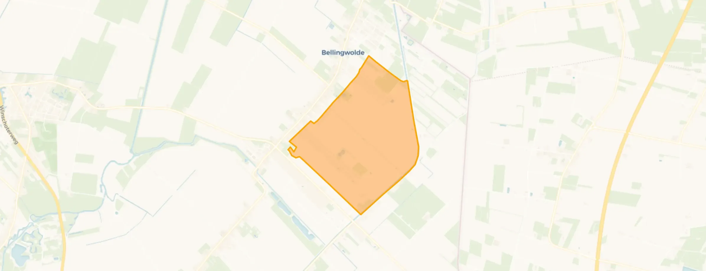 Kaart van Verspreide huizen ten zuidoosten van Bellingwolde
