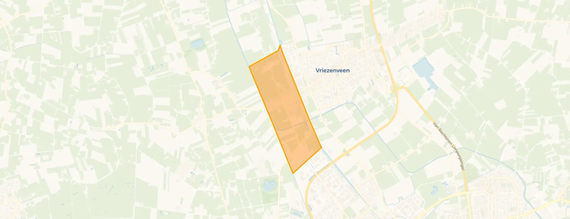 Kaart van Verspreide huizen Vriezenveen ten westen van kanaal