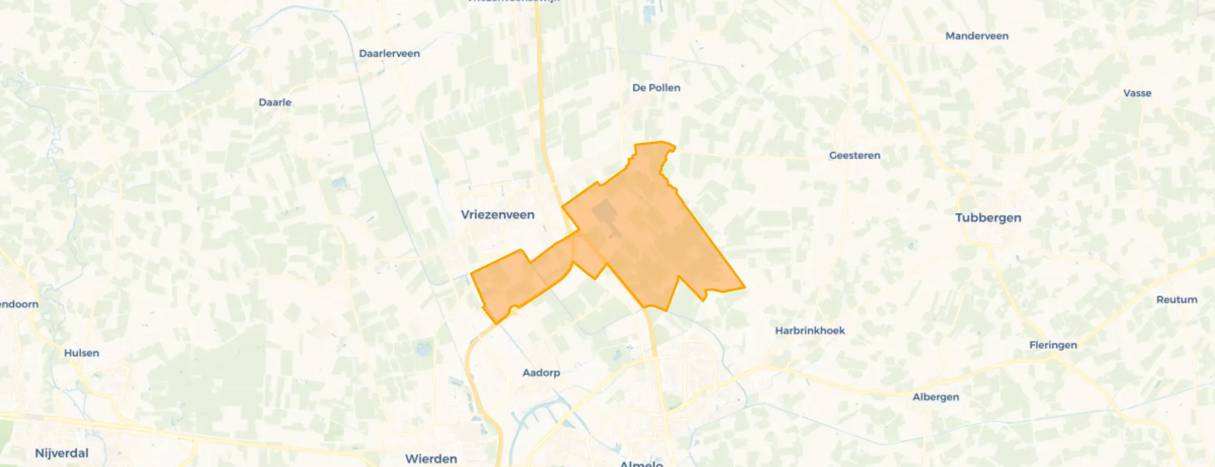 Kaart van Verspreide huizen Vriezenveen-Zuid