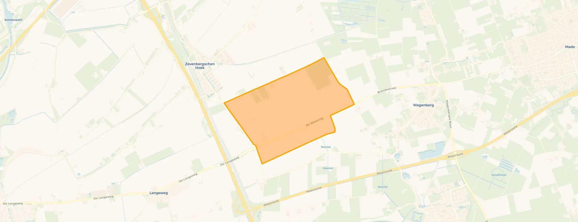 Kaart van Verspreide huizen Zevenbergschen Hoek