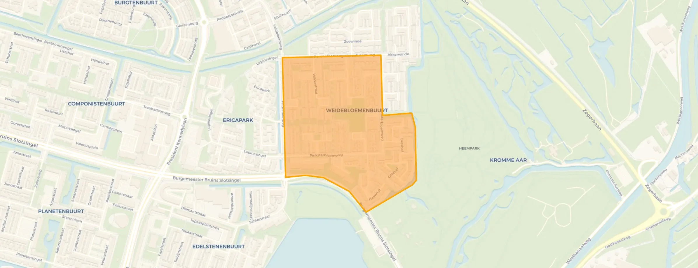 Kaart van Weidebloemenbuurt-Zuid