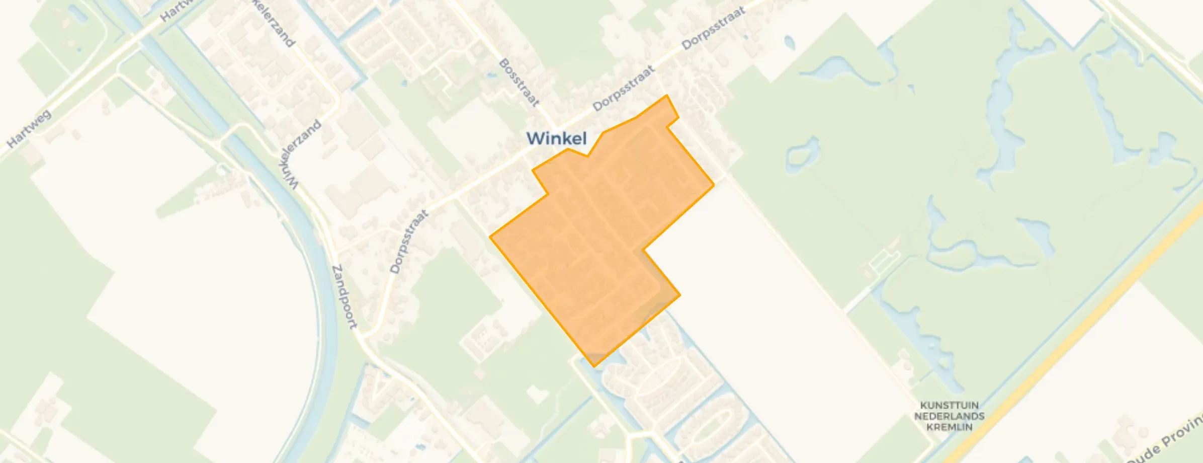 Kaart van Winkel ten zuidoosten van de Dorpsstraat