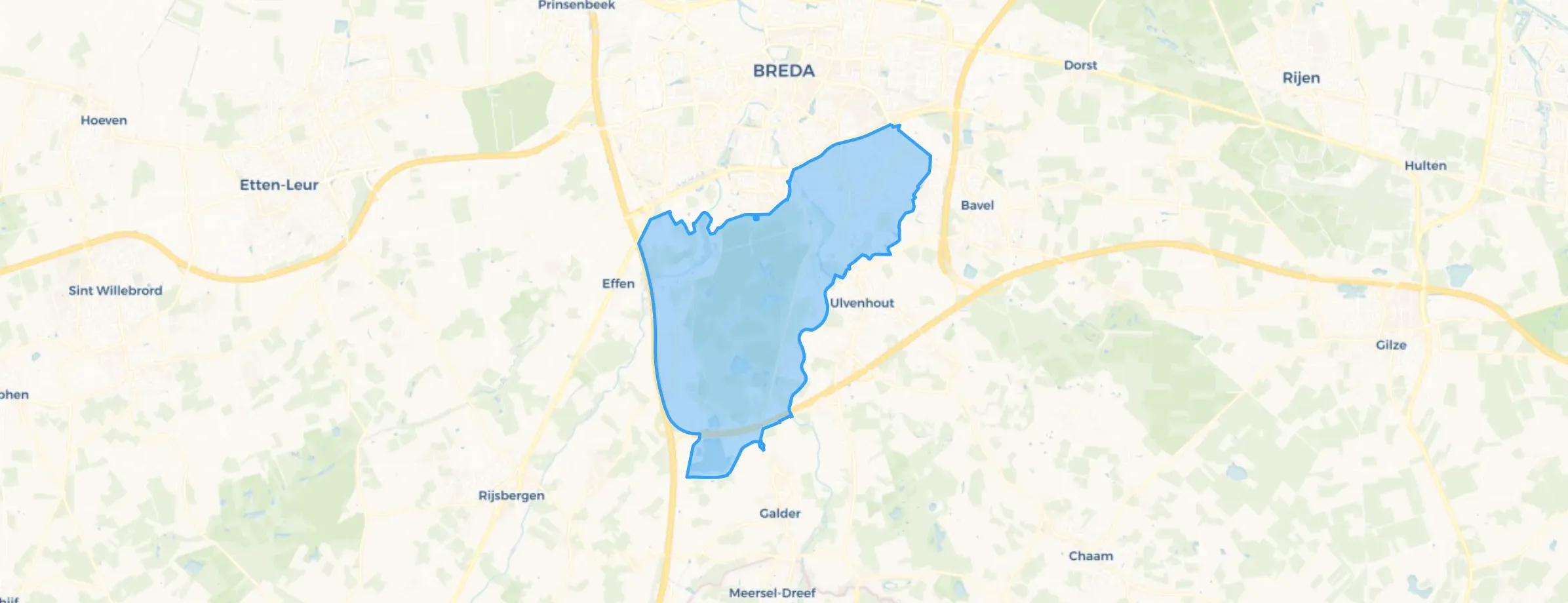 Kaart van Breda zuid-oost