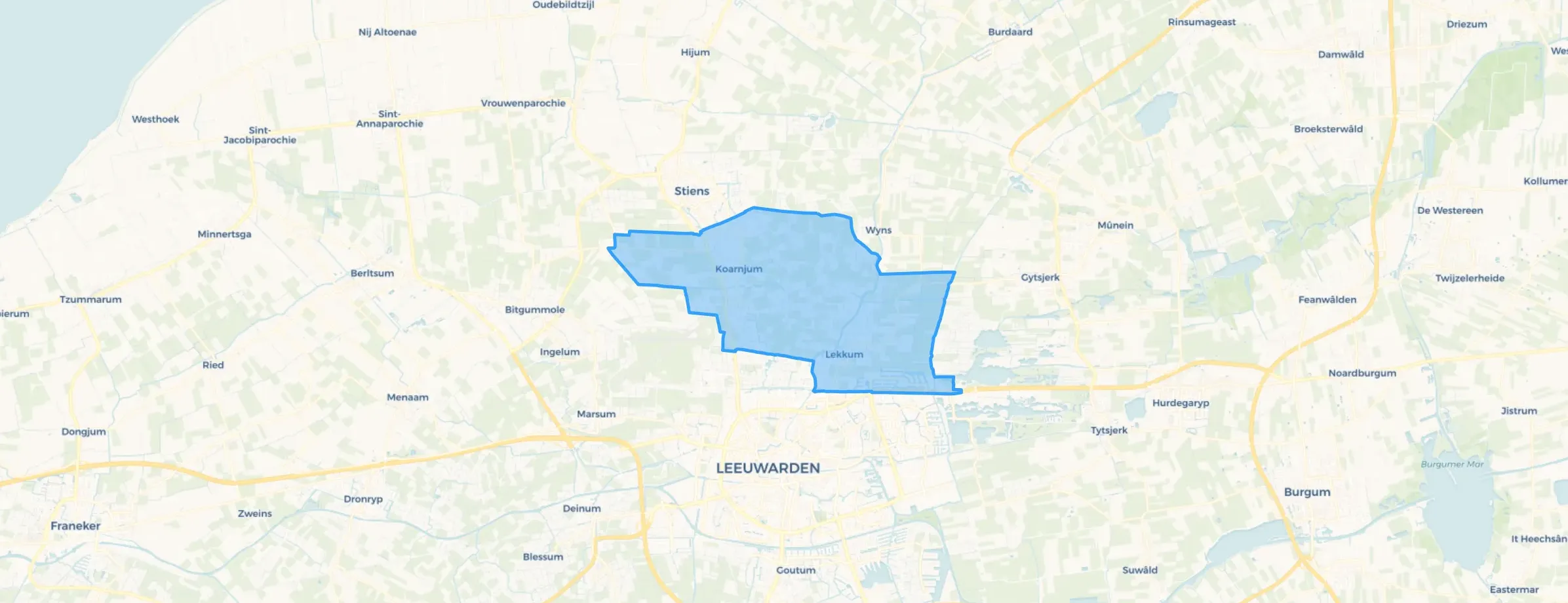 Kaart van Dokkumer Ie en omgeving