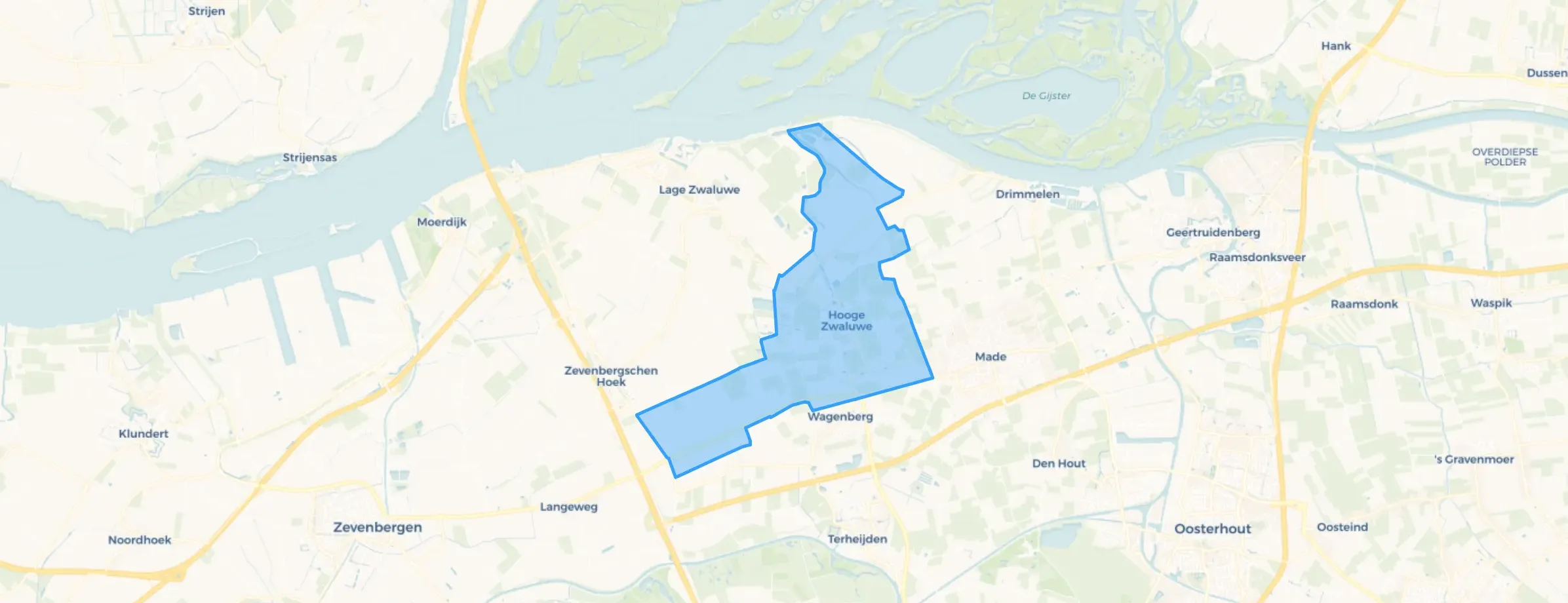 Kaart van Hooge Zwaluwe en Zevenbergschen Hoek