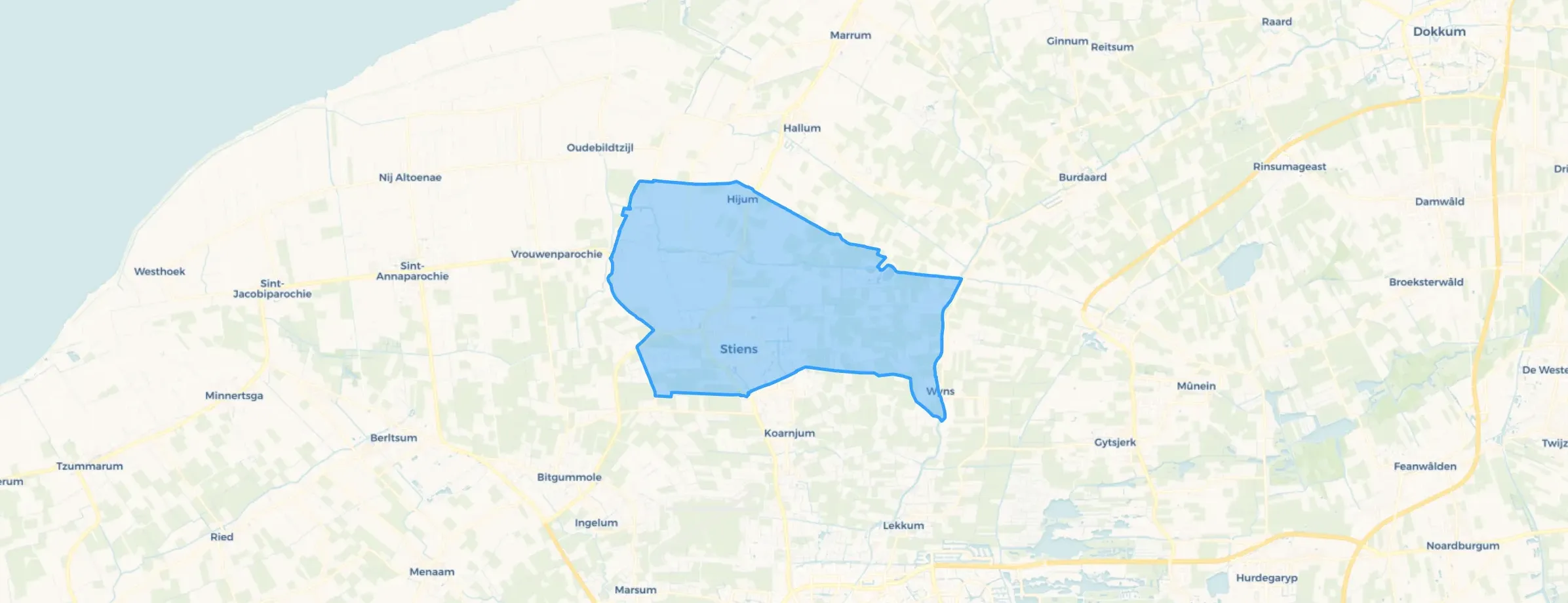 Kaart van Stiens en omgeving