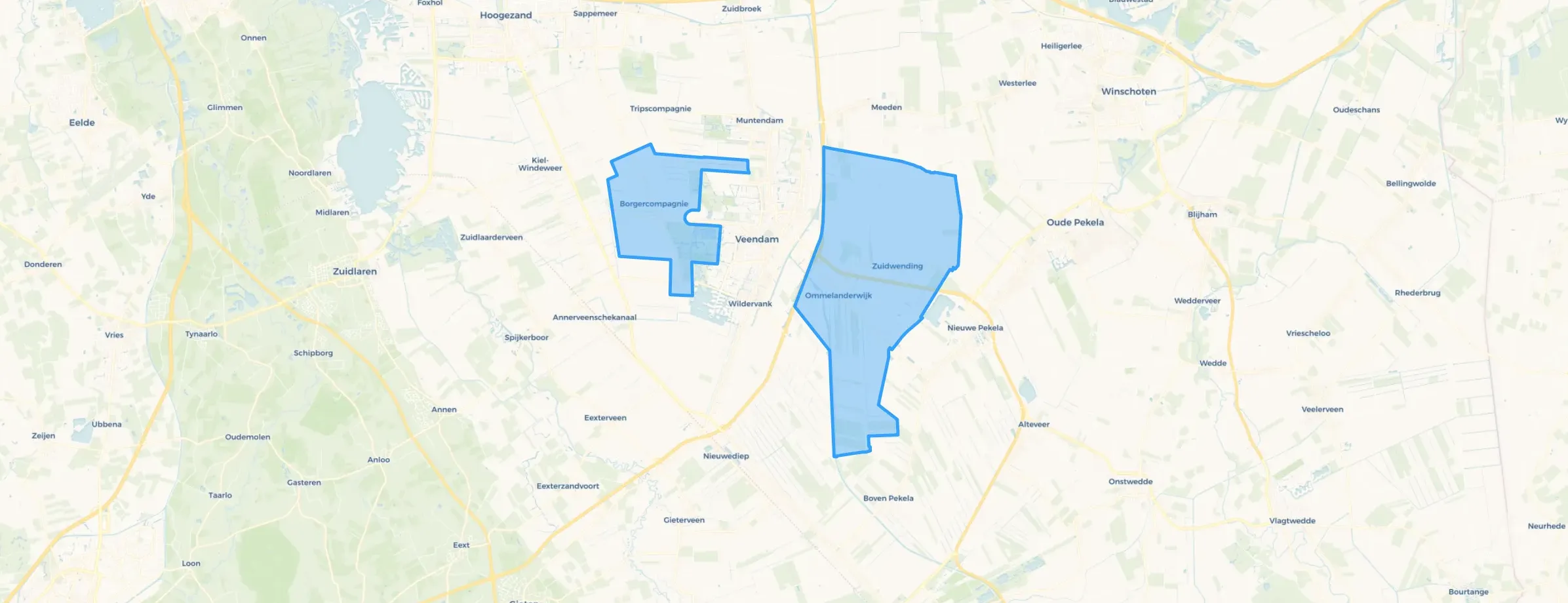 Kaart van Veendam-buitengebied