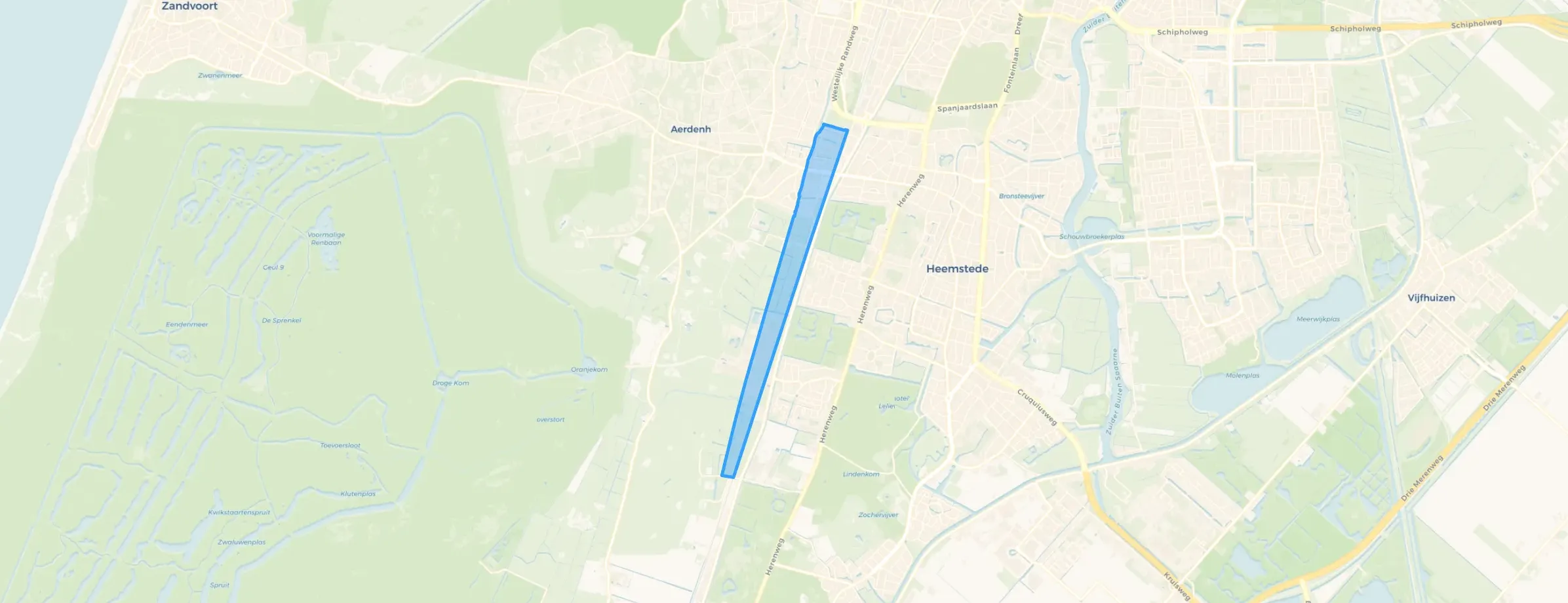 Kaart van Heemstede west van de spoorbaan