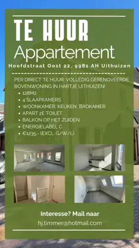 Appartement te huur: Hoofdstraat-Oost 22, Uithuizen Centrum Uithuizen